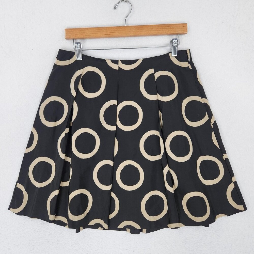 Banana Republic Skirt Womens 8P Black Beige Silk Cotton Circle Print A Line